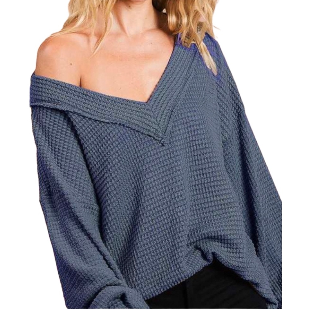 Navy Waffle Knit Top